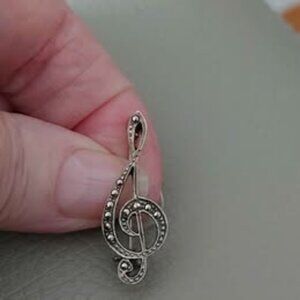 vintage Birks marcasite & sterling treble clef brooch